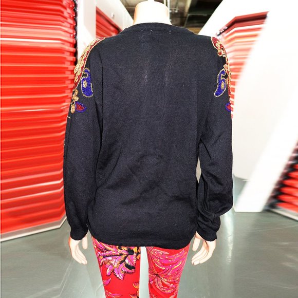 HOLIDAY Christmas BEADED Sequin Gemstone sweater TOP S-M-L - Picture 6 of 6